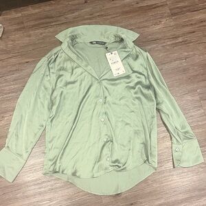 Zara Green Button Down Shirt